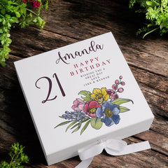 Personalised 21st Birthday Keepsake Box Customised With Flowers and Sentiment