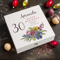 Personalised 30th Birthday Keepsake Box Customised With Flowers and Sentiment