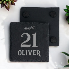 Personalised Elegant 21st Birthday Slate Stone Drink Coaster With any Name