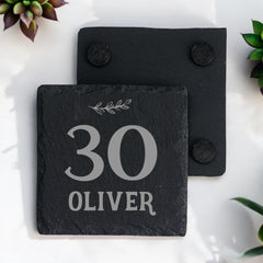 Personalised Elegant 30th Birthday Slate Stone Drink Coaster With any Name