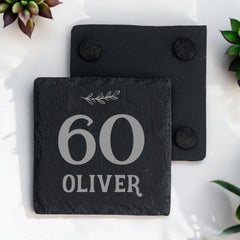 Personalised Elegant 60th Birthday Slate Stone Drink Coaster With any Name