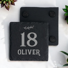 Personalised Elegant 18th Birthday Slate Stone Drink Coaster With any Name