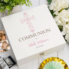 ukgiftstoreonline Personalised Communion Ornate Cross Keepsake Memory Box Keepsake Memory Box ukgiftstoreonline Wood Box Large