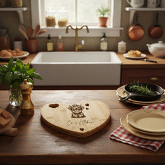 Personalised Gift Engraved Heart Chopping Board With Highland Cow chopping Board ukgiftstoreonline
