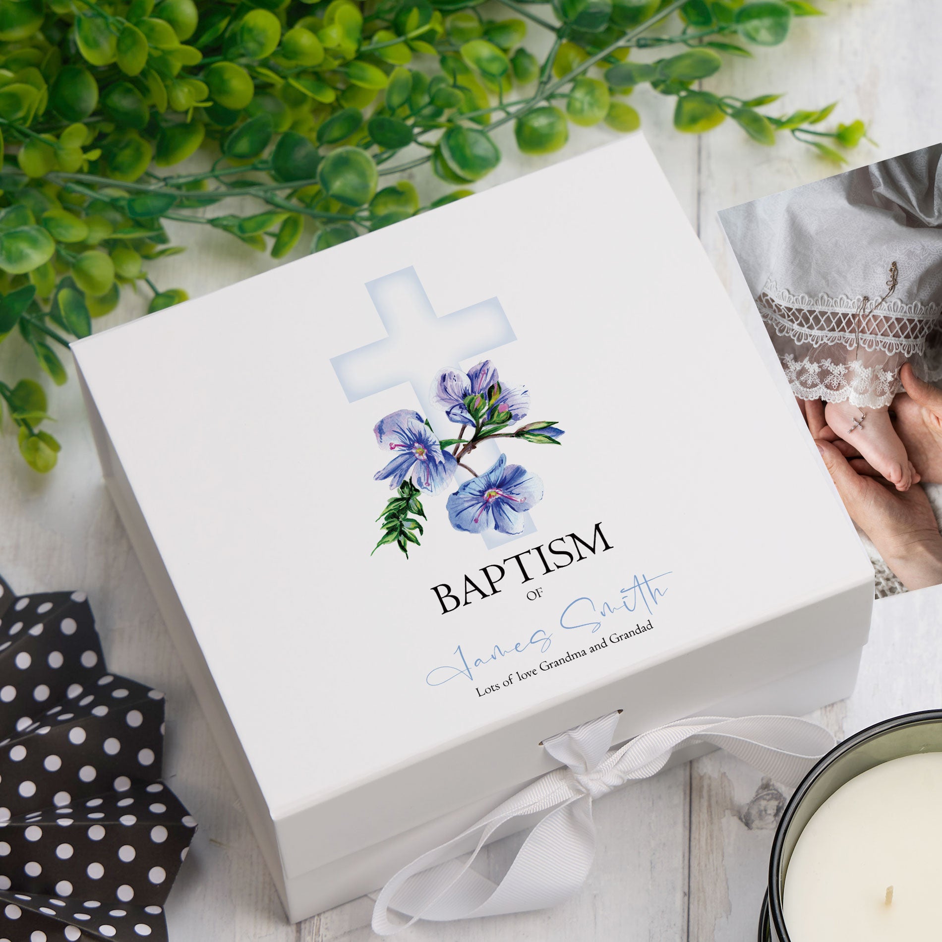 ukgiftstoreonline Personalised Baptism Blue Cross Keepsake Memory Box Gift