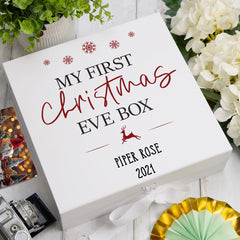 ukgiftstoreonline Personalised My First Christmas Eve Box With Reindeer & Snowflakes Design