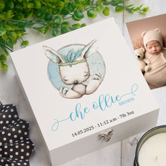 ukgiftstoreonline Personalised Baby Boy Gift Keepsake Memory Box Sitting Rabbit