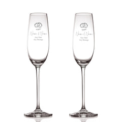 Personalised Engraved Wedding Champagne Glass Set with Any Message, Any Date, Wedding Rings Design, Custom Champagne Glasses, Engraved