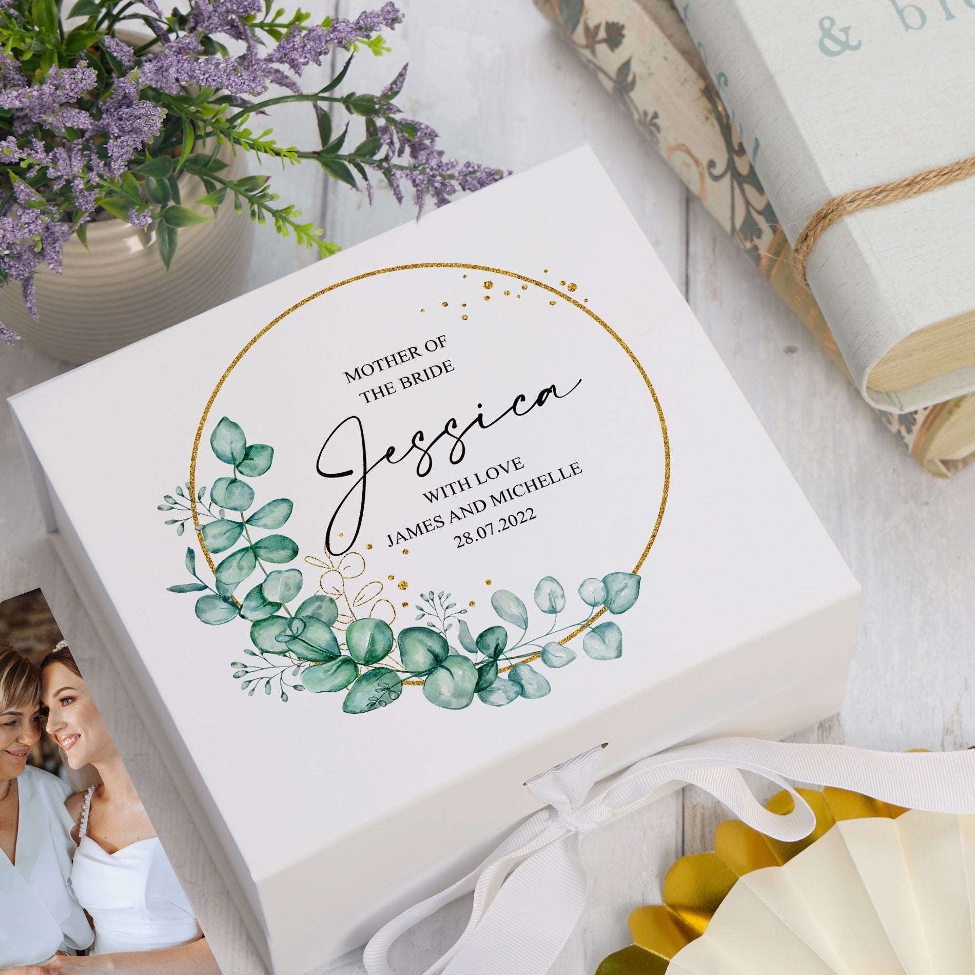 Personalised Mother Of The Bride Wedding Keepsake Box Gift With Wreath