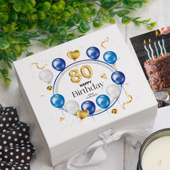 ukgiftstoreonline 80th Birthday Gift Personalised Keepsake Memory Box With Blue Balloons