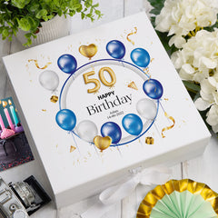 ukgiftstoreonline 50th Birthday Gift Personalised Keepsake Memory Box With Blue Balloons