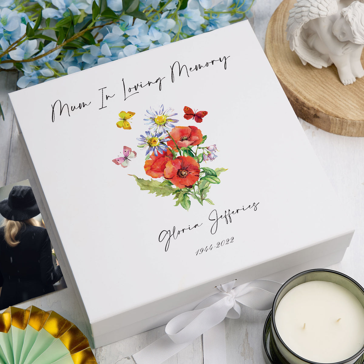 Personalised Mum Remembrance Keepsake Memory Box Butterflies and Flowers
