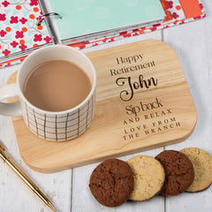 Personalised Gift For Retirement Wooden Drink Serving Board With Name and Sentiment