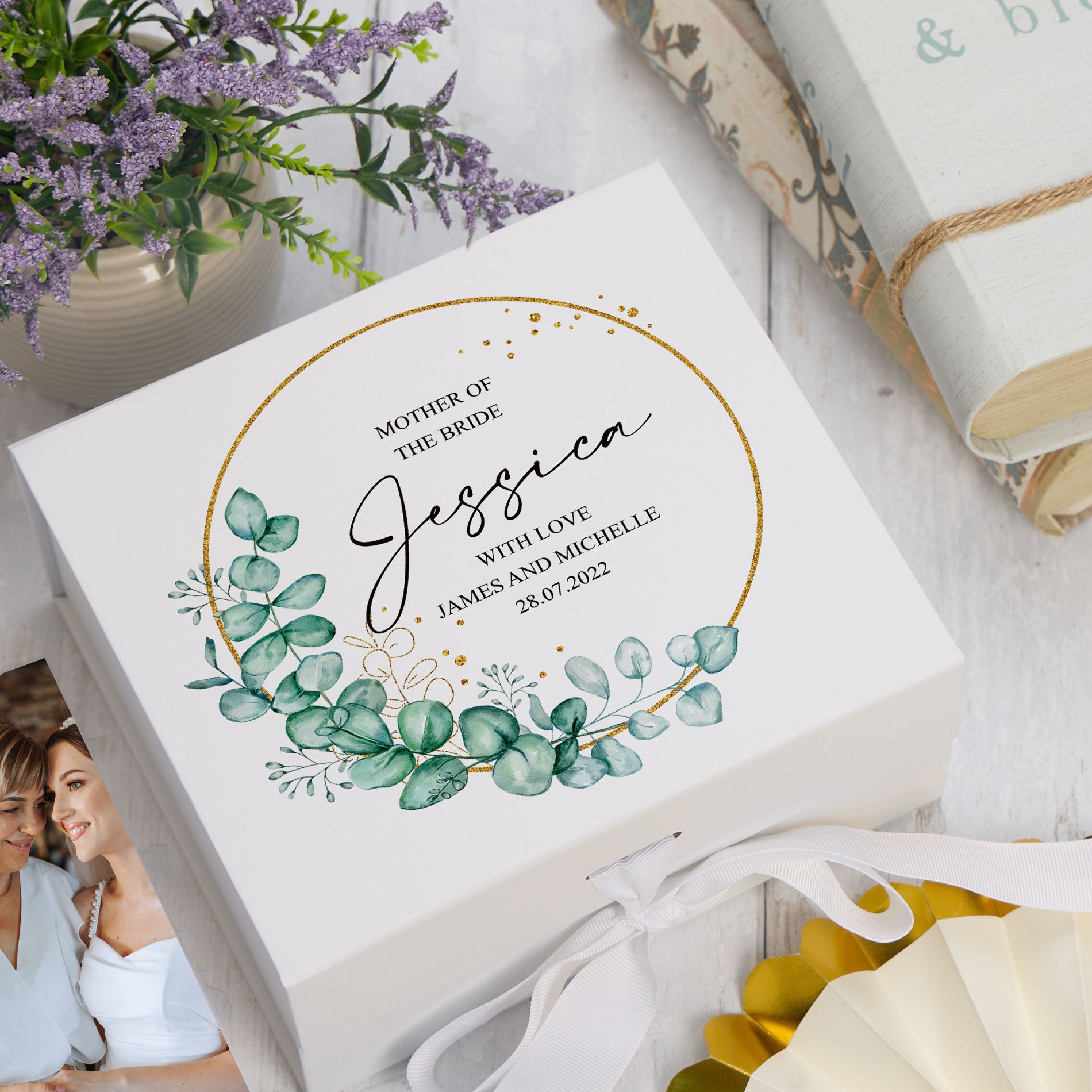 Personalised Mother Of The Groom Wedding Keepsake Box Gift With Wreath