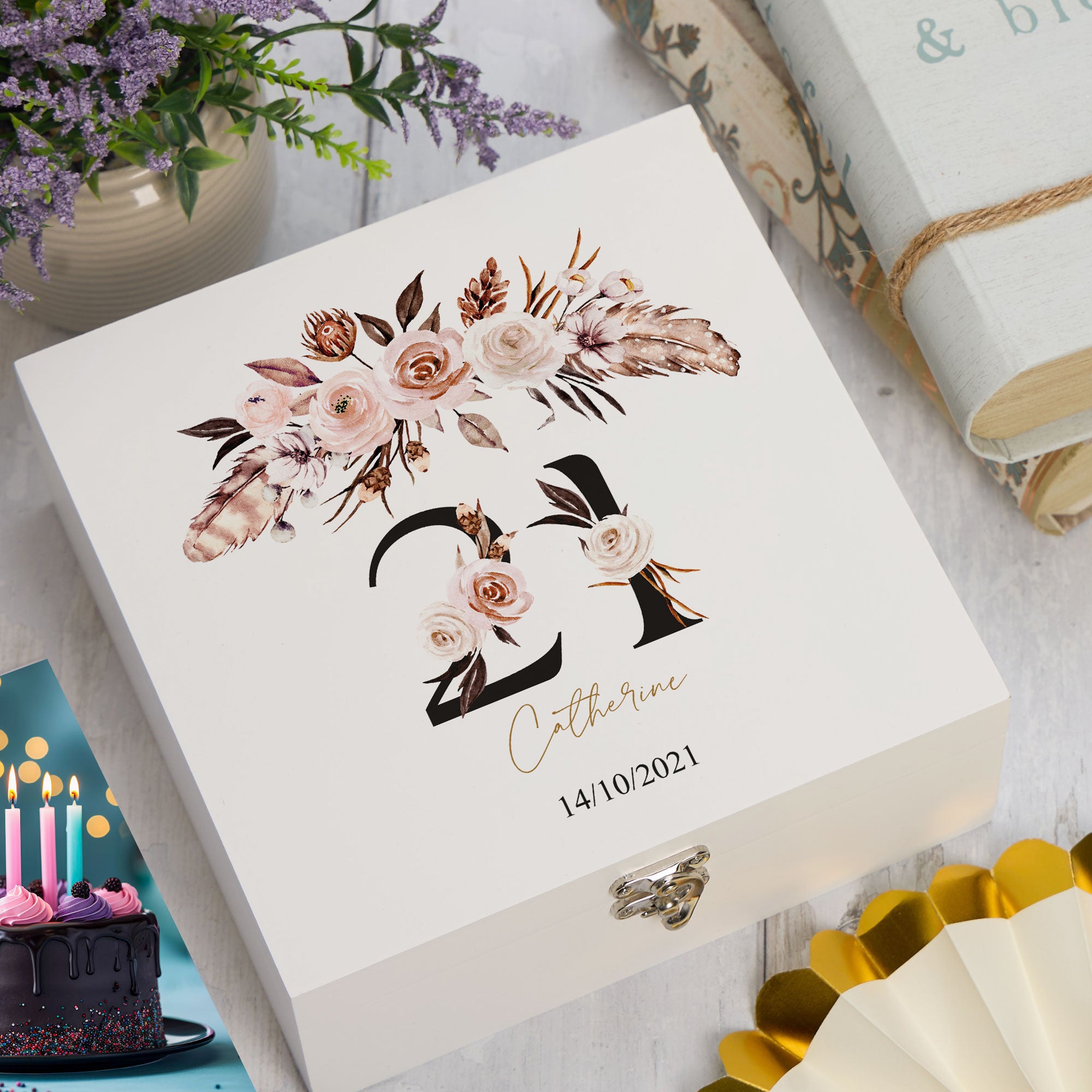 ukgiftstoreonline Personalised Boho Style Any Age Birthday Keepsake Memory Box Gift Keepsake Memory Box ukgiftstoreonline