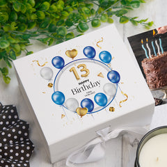 ukgiftstoreonline 13th Birthday Gift Personalised Keepsake Memory Box With Blue Balloons