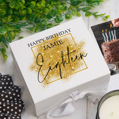 Personalised 18th Birthday Gift Keepsake Memory Box Gold Sparkles Design