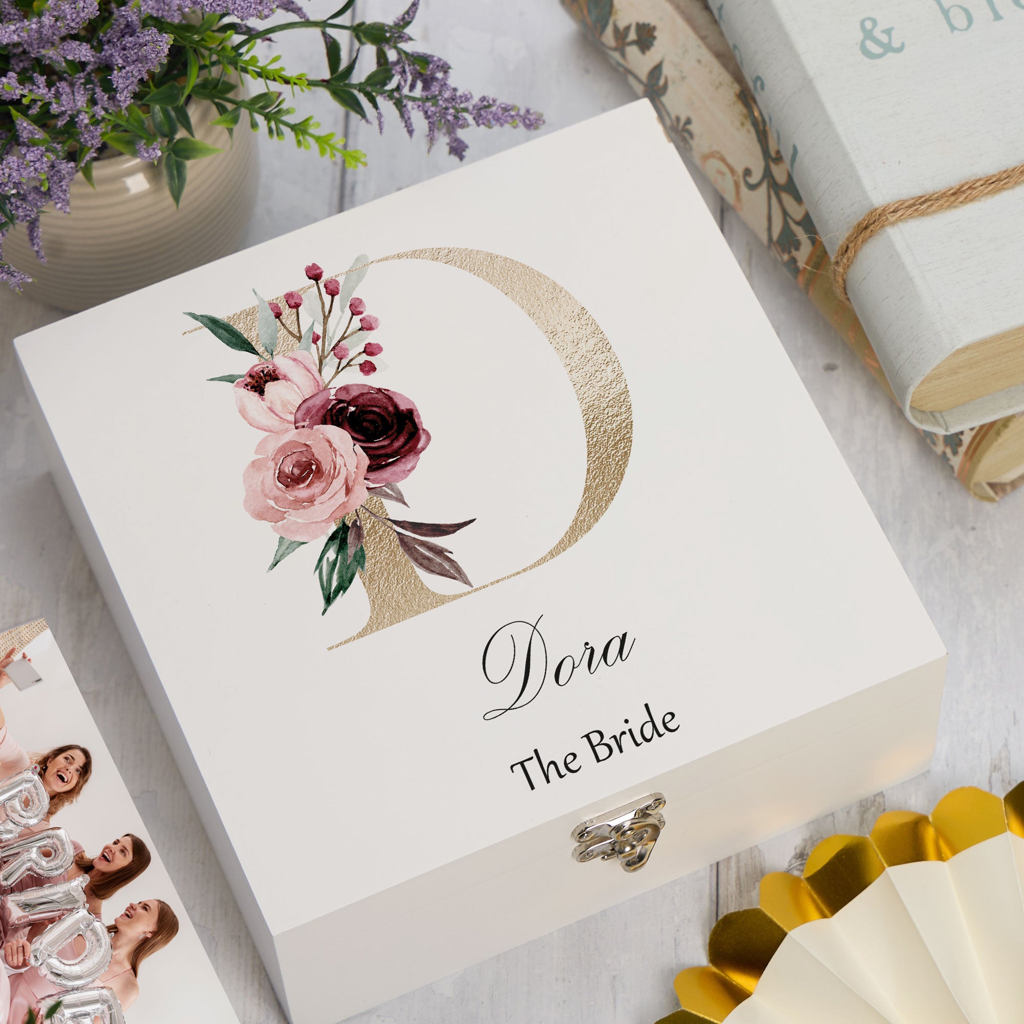 ukgiftstoreonline Personalised Gold Letter Monogram Keepsake Memory Box Keepsake Memory Box ukgiftstoreonline Large Wood Box