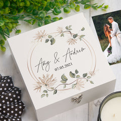 Personalised Wedding Keepsake Memory box Gift With Wreath
