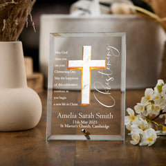 Personalised Christening Keepsake Plaque Gift With Marble Cross