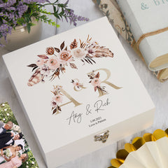 ukgiftstoreonline Personalised Boho Style Golden Text Wedding Keepsake Memory Box Gift Keepsake Memory Box ukgiftstoreonline