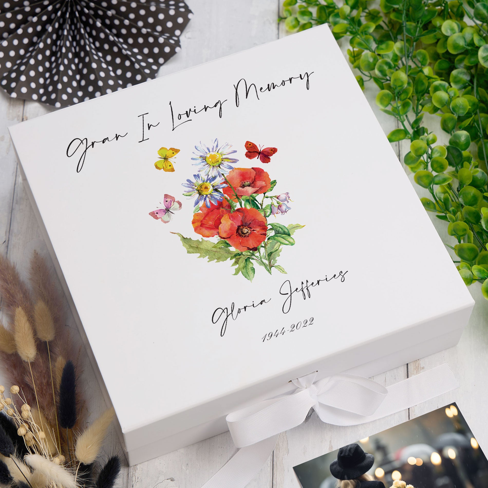 Personalised Gran Remembrance Keepsake Memory Box Butterflies and Flowers