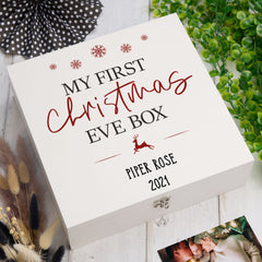 ukgiftstoreonline Personalised My First Christmas Eve Box With Reindeer & Snowflakes Design Keepsake Memory Box ukgiftstoreonline Wood Box Large