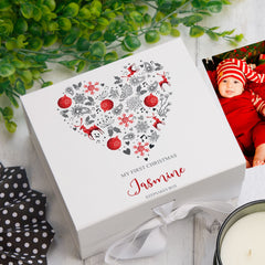 ukgiftstoreonline Personalised My First Christmas Heart Design Keepsake Memory Box