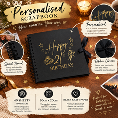 21st Birthday Black Scrapbook Photo Album with Gold Script Present Design Birthday Photo Album ukgiftstoreonline