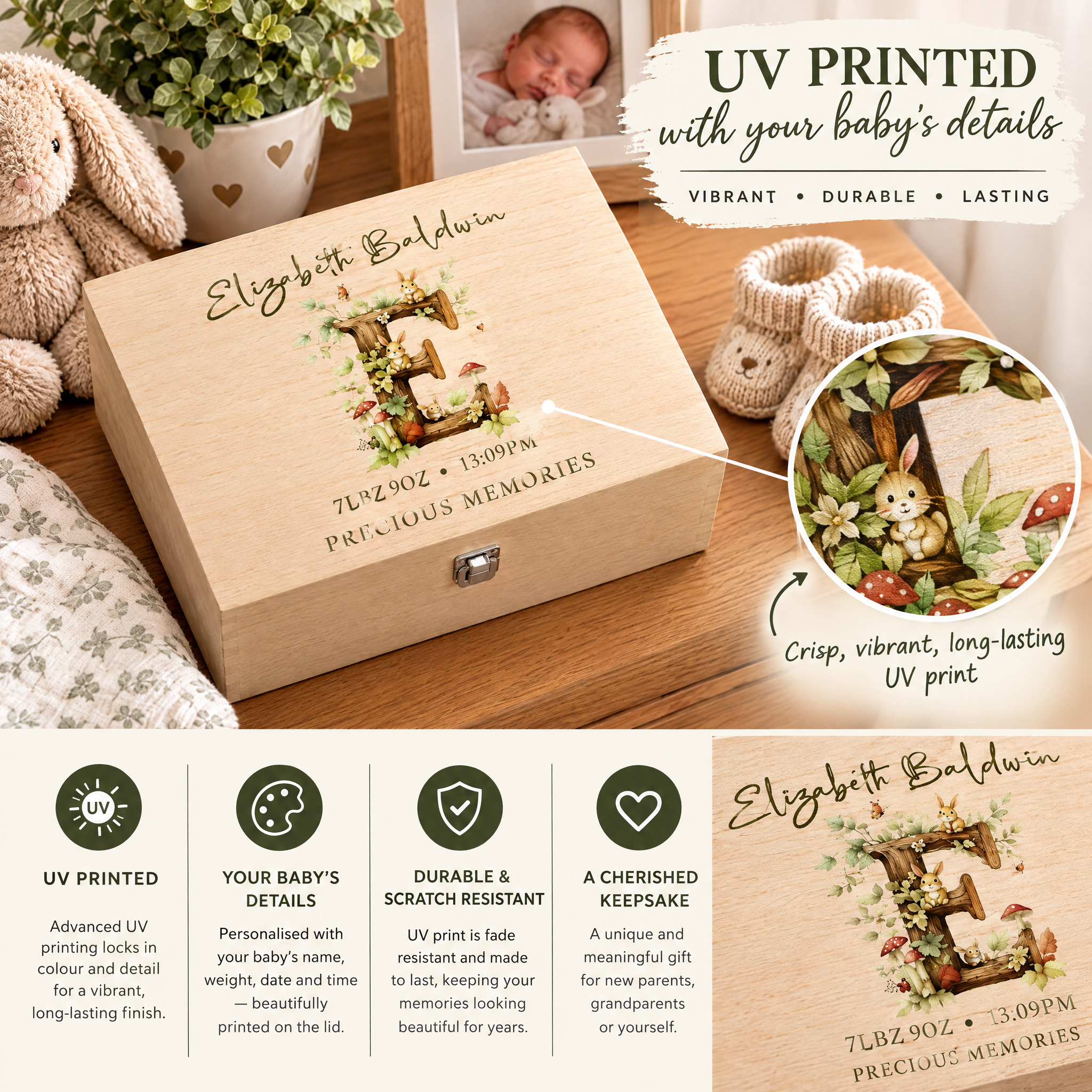 Personalised Wooden Baby Memory Keepsake Box With Woodland Alphabet Keepsake Memory Box ukgiftstoreonline