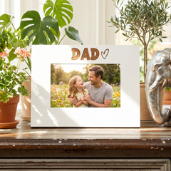 White Engraved Dad Heart Photo Frame Gift Landscape Family Photo frame ukgiftstoreonline