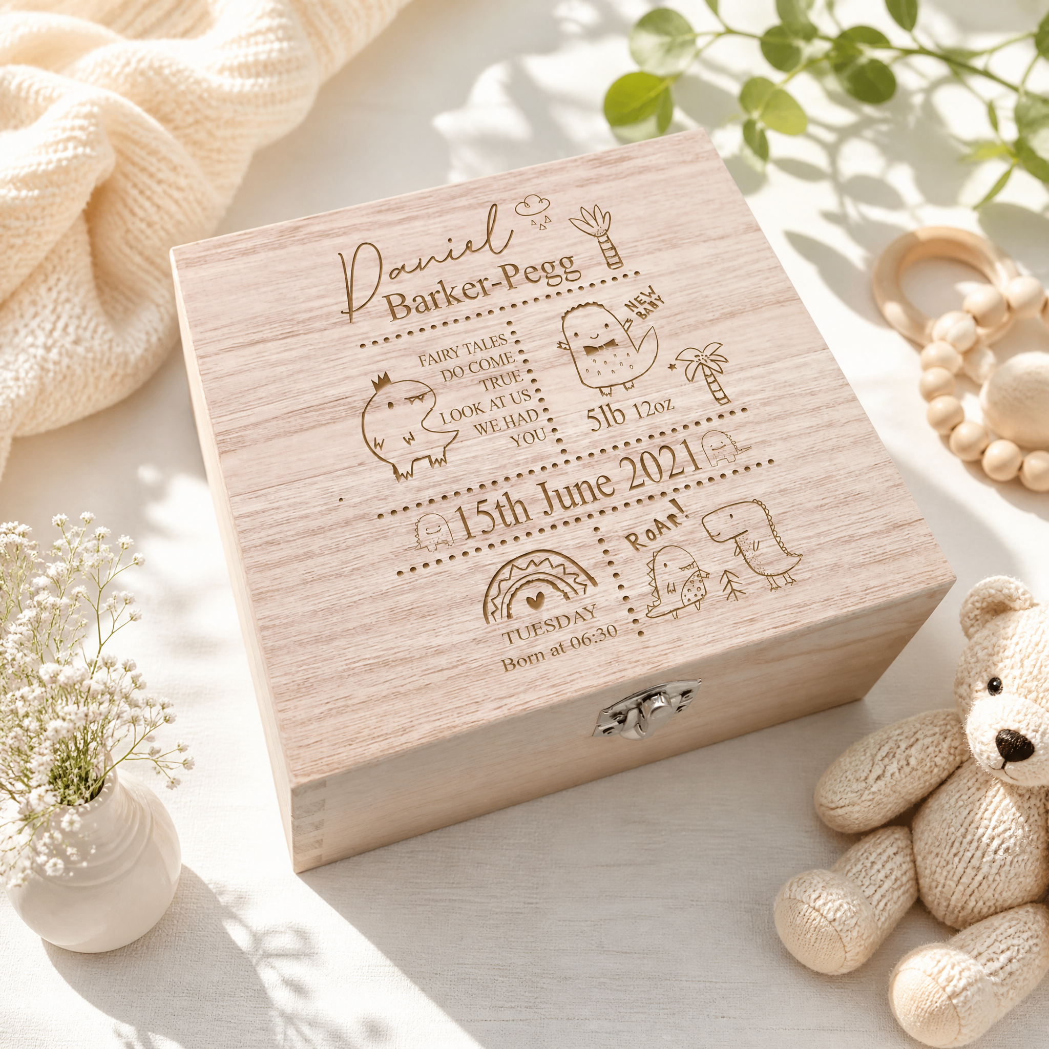 Personalised baby Memory Box Gift With birth Details Dinosaur Design Personalised baby gifts ukgiftstoreonline