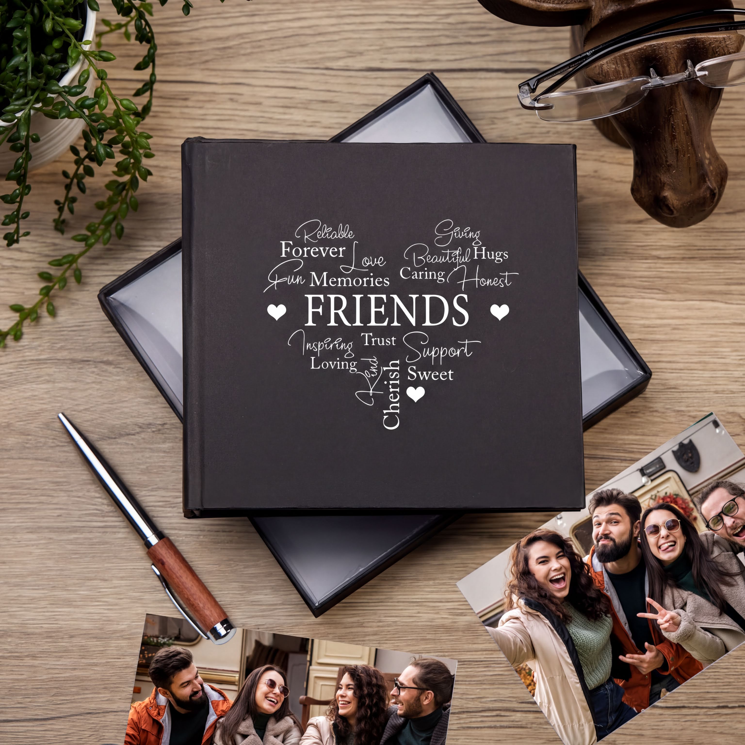 Friends Word Heart Black Photo Album Gift For 50 x 6"x4" Family Photo album ukgiftstoreonline