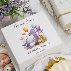 Personalised 1st Birthday Keepsake Memory Box Gift With Sea Mammals