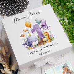 Personalised 1st Birthday Keepsake Memory Box Gift With Sea Mammals