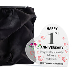 Beautiful Personalised 1st Wedding Anniversary Heart Block In Gift Box