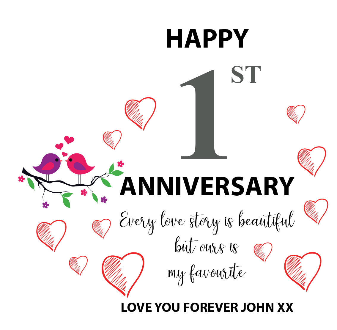 Beautiful Personalised 1st Wedding Anniversary Heart Block In Gift Box