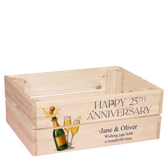 Personalised 25th Anniversary Crate Box Gift For Couple With Champagne Design