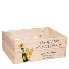 Personalised 5th Anniversary Crate Box Gift For Couple With Champagne Design