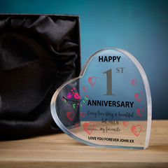 Beautiful Personalised 1st Wedding Anniversary Heart Block In Gift Box