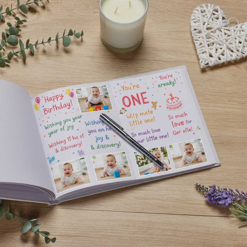 Personalised Luxury Large A4 1st Birthday Linen Cover Guestbook With Safari Animal Theme