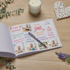 Personalised Luxury Large A4 1st Birthday Linen Cover Guestbook With Safari Animal Theme