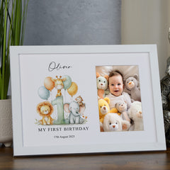 Personalised First Birthday Photo Frame With Safari Animals