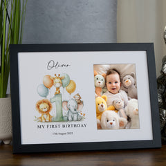 Personalised First Birthday Photo Frame With Safari Animals