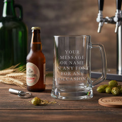 Personalised Engraved Beer Stein Glass, 510ml Capacity, Laser Engraved, Dishwasher Safe, Gift Boxed personalised beer glasses ukgiftstoreonline