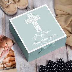 Personalised Baptism Keepsake Box Gift For Boys and Girls With Cross