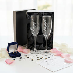 Personalised Engagement Champagne Glasses – Custom Engraved Flutes With Luxury Gift Box Personalised Champagne Glasses ukgiftstoreonline