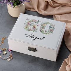 Personalised 60th Birthday Jewellery Box Gift For Her With Butterflies and Flowers