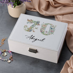 Personalised 70th Birthday Jewellery Box Gift For Her With Butterflies and Flowers