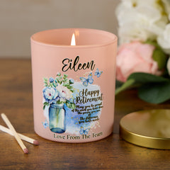 Pink Retirement Candle Gift With Blue Butterflies